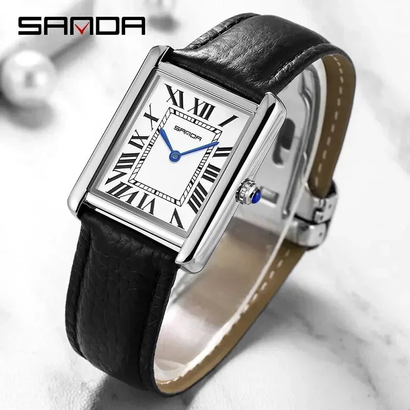 SANDA 9031/1108 Luxury Couple Quartz Watches for Men & Women, Waterproof Sport Casual Watch, Scratch Resistant Leather Strap