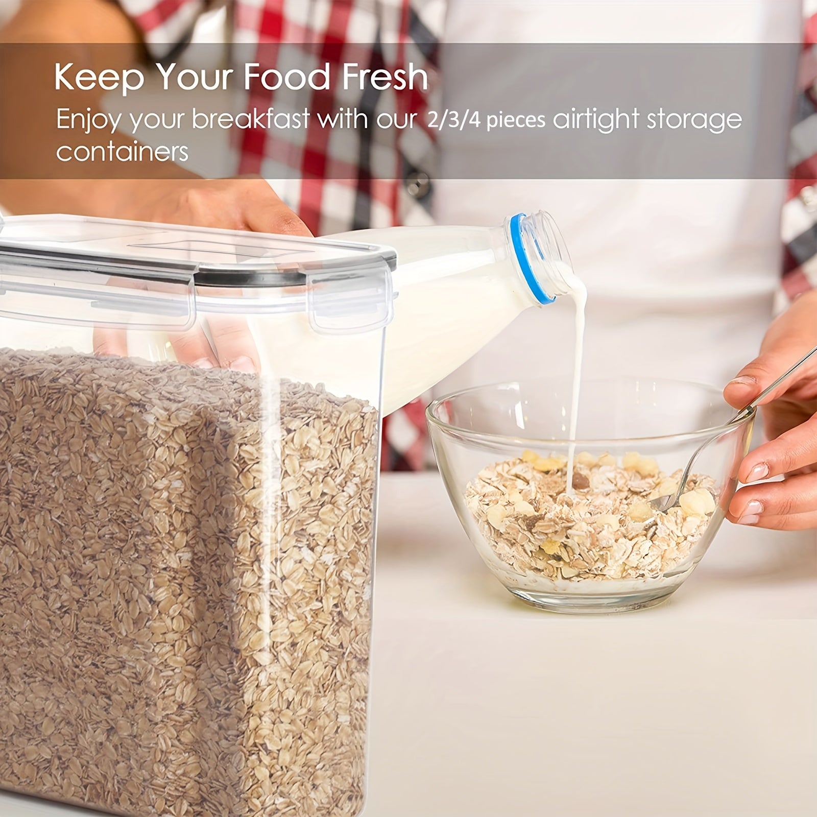 2/4 Pack Cereal Storage Containers | Plastic Airtight Food Storage Containers 2.5L/88 Oz for Cereal, Snacks And Sugar, Black, Multipurpose Use, Dishwasher Safe, Latch Closure