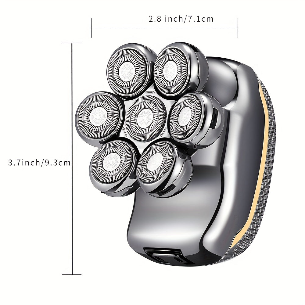 Men's Electronic Head Shaver Razor - Rechargeable Cordless Hair Shaving Razors For Bald Man 6 In 1 Wet Dry Beard Trimmer Body Hair Cutting Clipper Grooming Kit 7 Rotary Heads