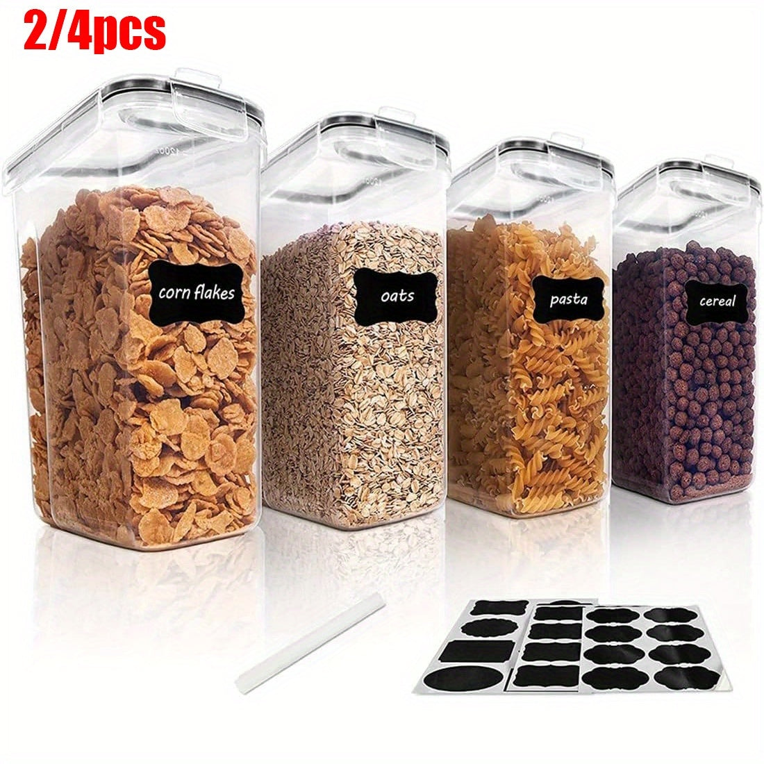 2/4 Pack Cereal Storage Containers | Plastic Airtight Food Storage Containers 2.5L/88 Oz for Cereal, Snacks And Sugar, Black, Multipurpose Use, Dishwasher Safe, Latch Closure