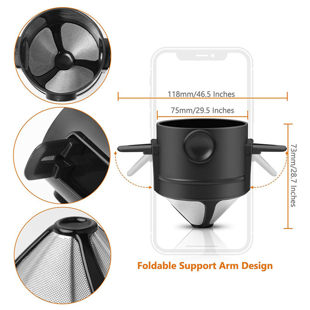 Pour Over Coffee Filter Folding Portable Reusable Stainless Steel Drip Coffee Tea Holder Infuser Coffee Dripper Black