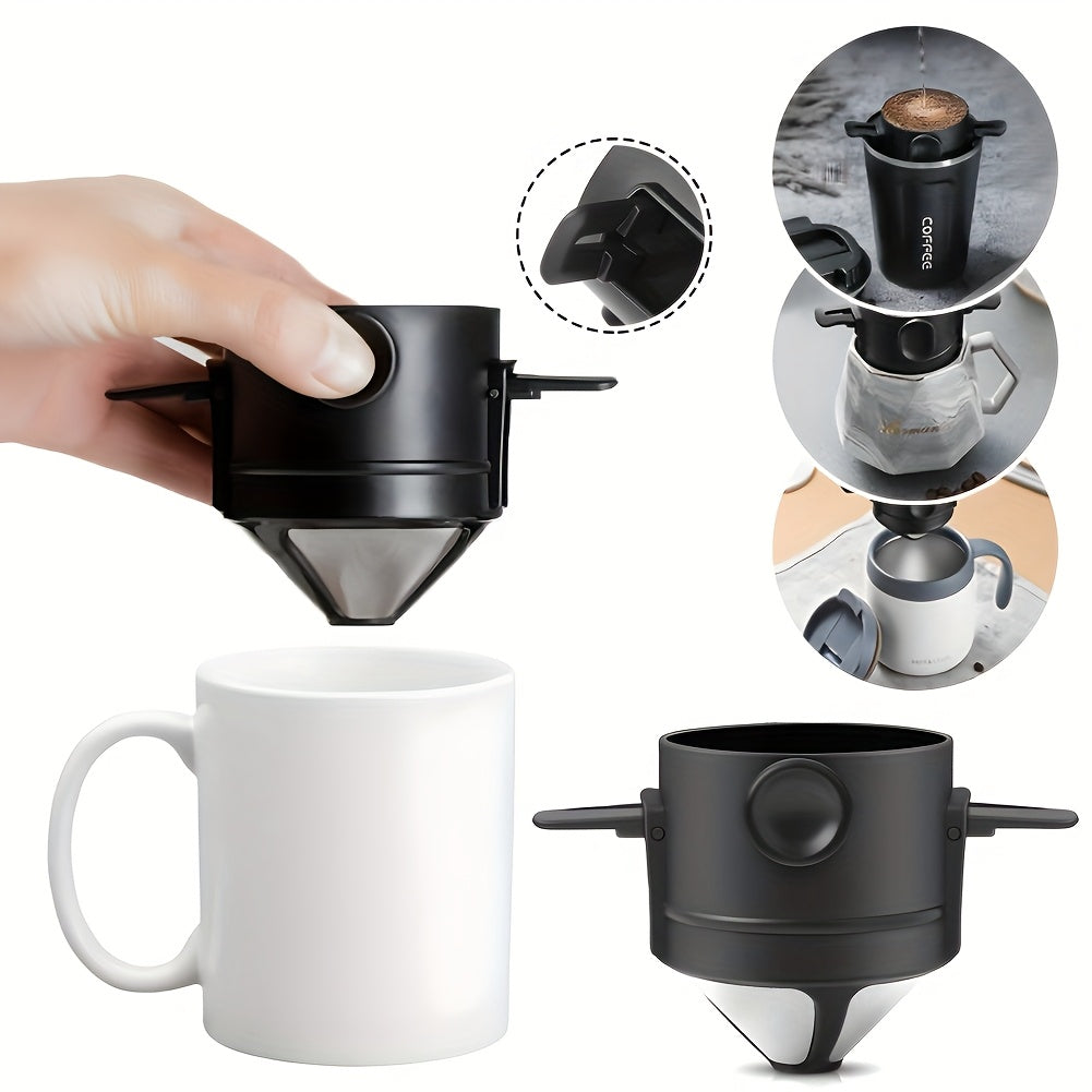 Pour Over Coffee Filter Folding Portable Reusable Stainless Steel Drip Coffee Tea Holder Infuser Coffee Dripper Black